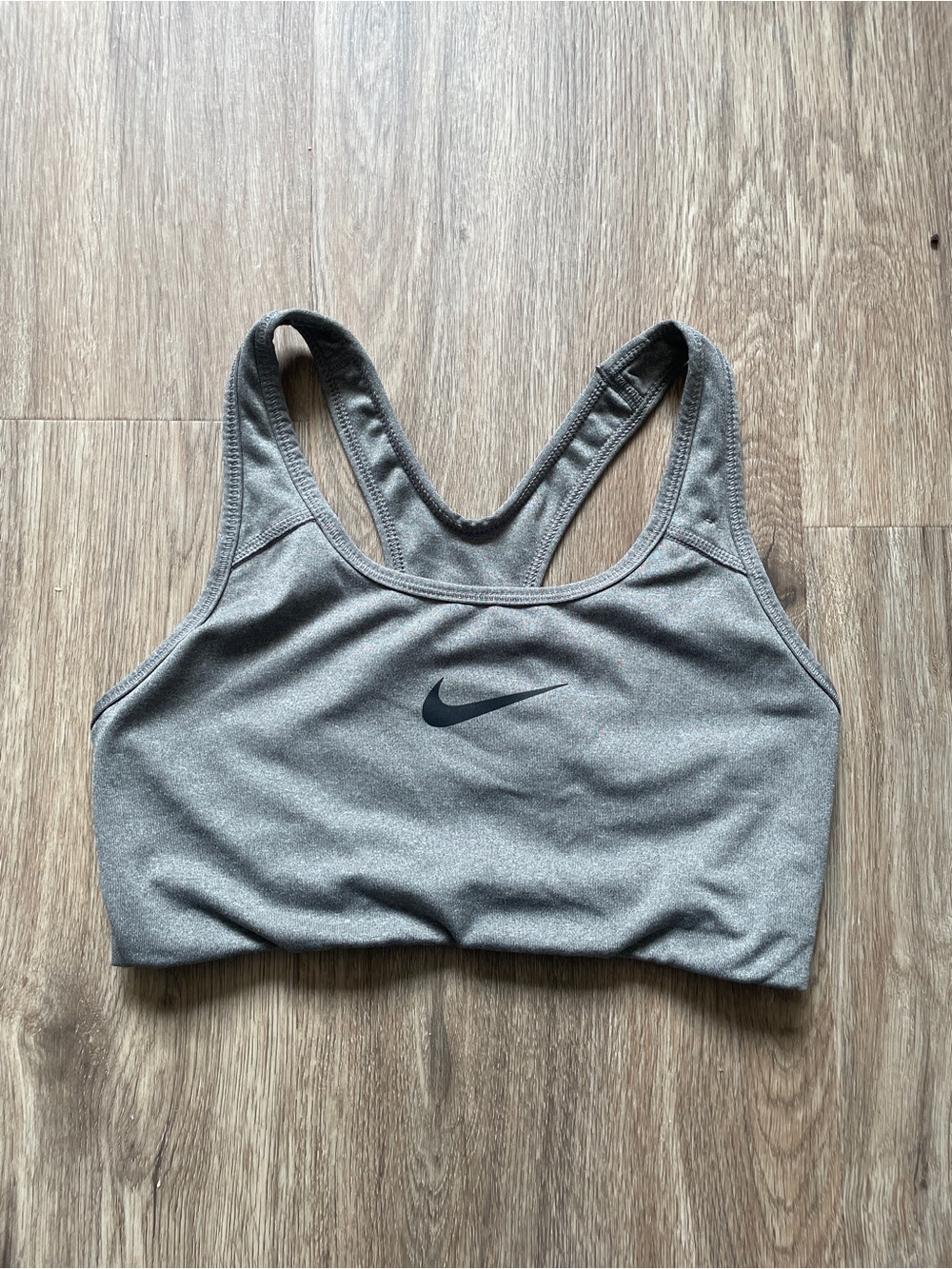 Nike Gray Racerback Sports Bra with Black Swoosh